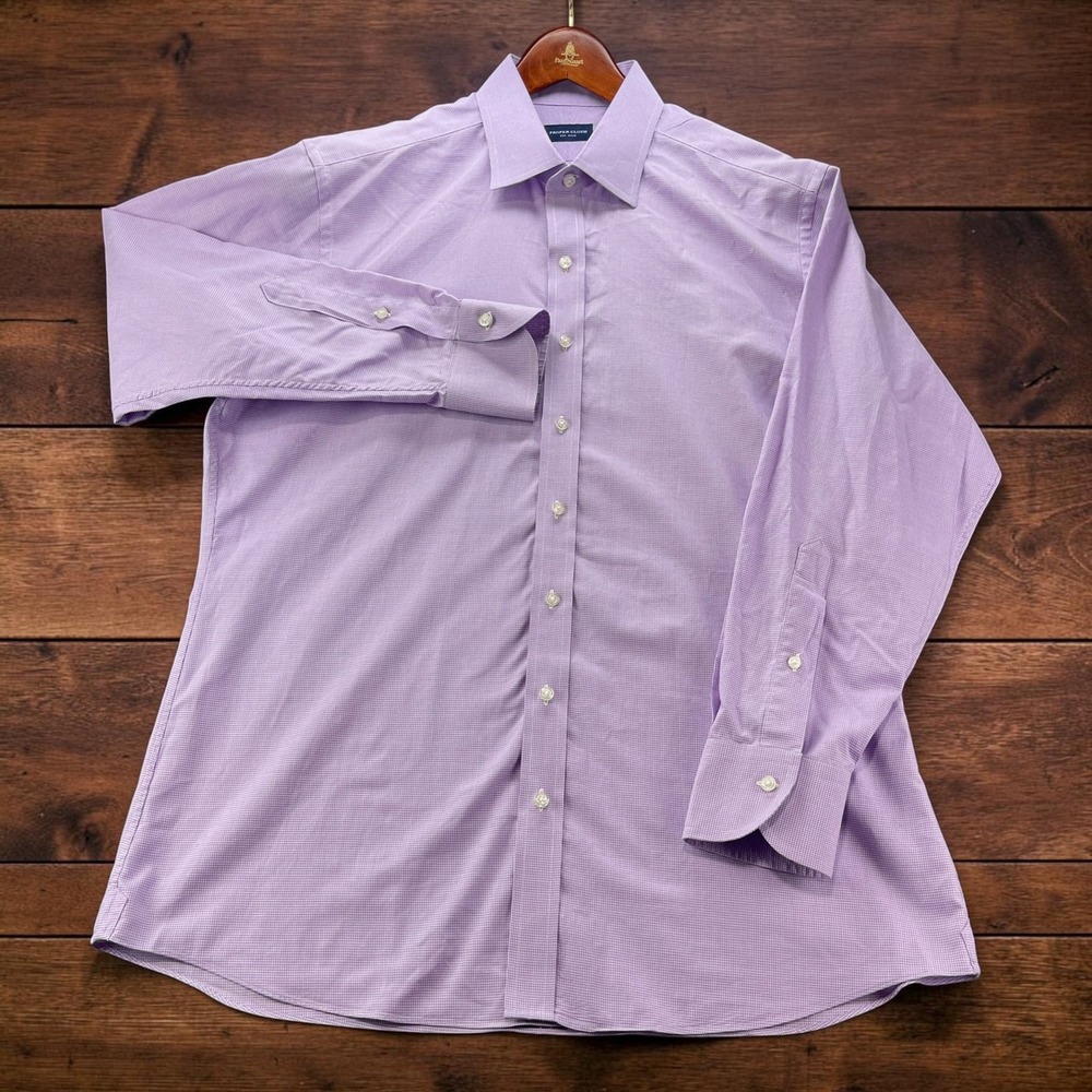 Proper Cloth Custom Made to Measure Dress Shirt Purple Houndstooth Cotton Size L